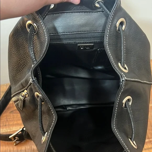 Perlina Black Buttery Smooth Pebbled Leather Backpack - Picture 10 of 14